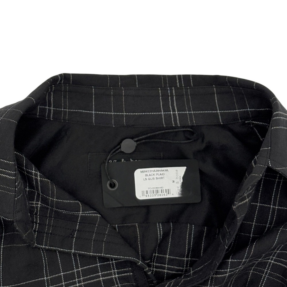 Rag & Bone Plaid Button Down Shirt Black Cotton Stretch Western Yoke Men's M NWT - Picture 5 of 8